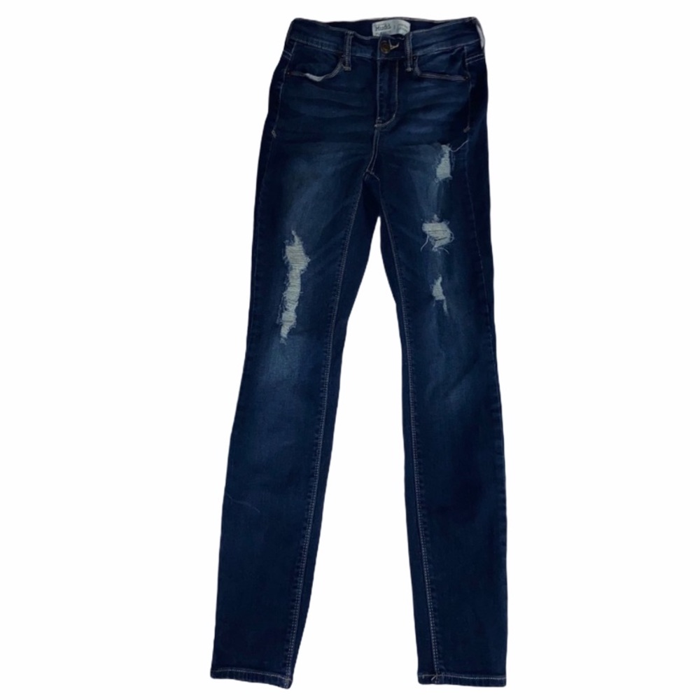 MUDD Blue Ripped High Rise Jegging: size 3 - Picture 1 of 6
